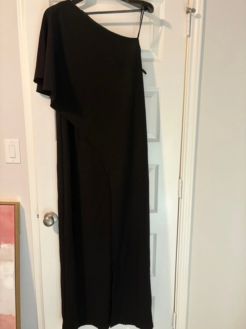 Adrianna Papell Black One-Shoulder Draped Evening Gown - Picture 2 of 2